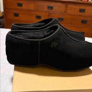 UGG Classic Black Suede Slip-Ons
